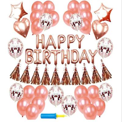 China Party Decoration 18 Inch Rose Gold Party Decorations Set, Happy Birthday Banner Confetti Balloons for All Ages for sale