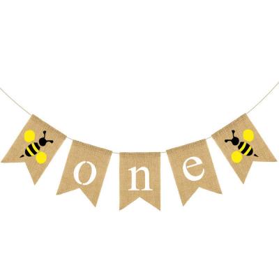 China Birthday Baby Shower Party Decoration Soft Jute Burlap Bumble Bee Umpire Chair Banner Baby Boy Girl Birthday Party Highchair Decoration One The 1st for sale