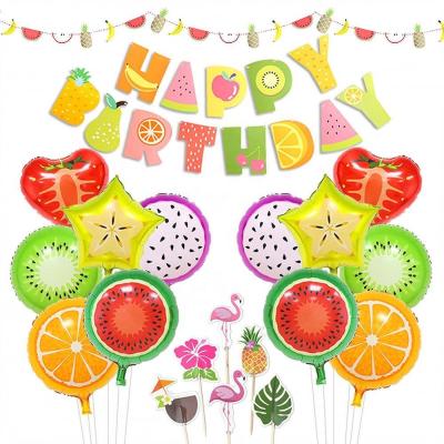 China Party Decoration Tutti Frutti Party Decorations Fruit Happy Birthday Banner Fruit Balloons Cupcake Toppers For Hawaiian Themed Luau Party for sale