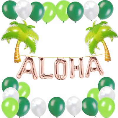 China Rose Gold White Green Latex Hawaii Palm Party Balloon Aloha Party Decoration Foil Balloons Summer Birthday Party Decorations Supplies for sale