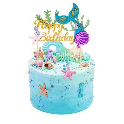 China 1 Pack Mermaid Cake Topper Happy Birthday Cake Decoration Party Decoration for Boys Girls Adults Mermaid Party Supplies for sale