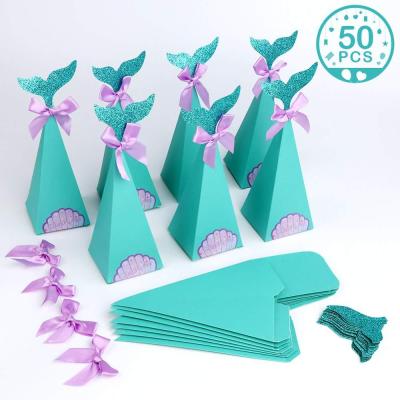 China 50pcs Party Decoration Peafowl Mermaid Party Boxes Mermaid Favor Bags Candy Paper Box For Kids Party Baby Shower Peacock Mermaid Party Supplies for sale