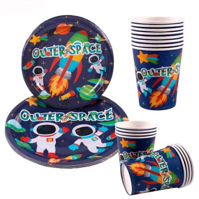 China Other Space Theme Party Outer Space Party Supplies Set Dishes, Cups, Napkins, Tablecloth, Spoon, Fork, Knives, Servings 16 for sale