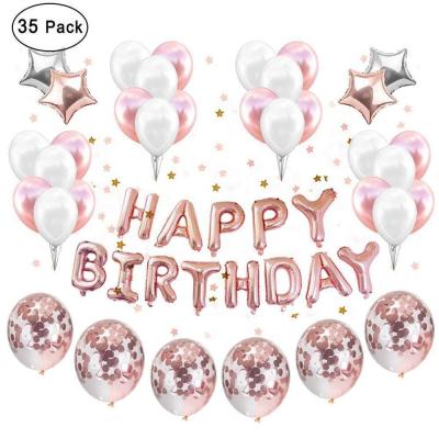 China Rose Gold Party Decoration Coffitti Party Supplies Theme Balloons Happy Birthday Letter Banner Garland Star Balloons for sale