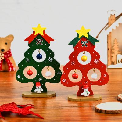 China Simple Modern Mini Wooden Desktop Miniature Christmas Tree With Ball Desktop Christmas Tree Christmas Topper Gift For Kid Children for sale