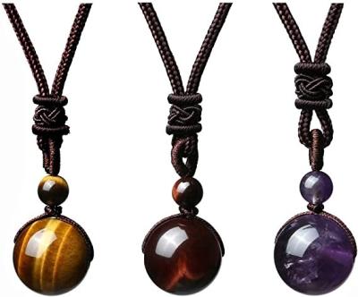 China Natural Vintage Healing Crystals Necklace Tiger Eye Amethyst Lucky Blessing Protection Chakra Beads Stone Pendant For Women Men for sale