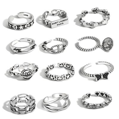 China Vintage Vintage Restoring Rings Set Star Skull Smiley Face Open Rings Set S925 Sterling Silver Chain Rings Jewelry For Men And Women for sale