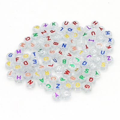 China Factory Price Modern Acrylic Letter Beads DIY Jewelry Accessories 4x7mm Flat Round Shape Colorful Alphabet Letter White Gold Beads for sale