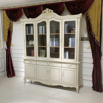 China MO LAN European Assembly Neoclassical Bookcase Light Four-Door Light Gray Solid Wood Luxury Custom Bookcase for sale