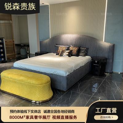 China MO LAN Italian Fabric Light Luxury Art Master Bedroom 1.8m Post Modern Solid Wood Double Bed Set for sale