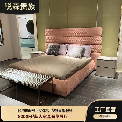 China Other MO LAN Light fabric art 1.8m villa master bedroom luxury Italian simple solid wood bed group furniture for sale