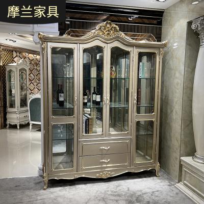 China Other MO LAN European Style Four Door Wine Cabinet Luxury High End Solid Wood Restaurant Against Wall Door Glass Display Cabinet for sale