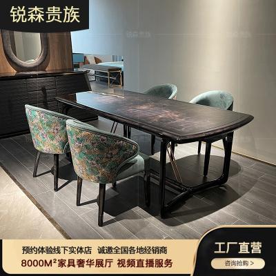 China MO LAN Light Post Modern Solid Wood Dining Tables and Chairs Parquet Veneer Large Dining Table Modern Luxury Italian Villa Restaurant for sale