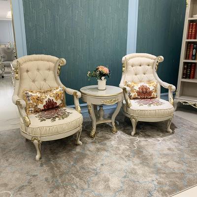 China EUROPEAN MO LAN European style light gray bedroom luxury living room solid wood carved fabric simple art chair for sale