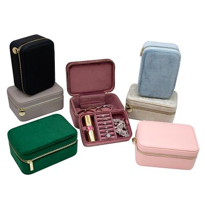 China Leather Jewelry Case Travel Jewelry Case Low Moq Zipper Box Travel Jewelry Luxury Luxury Velvet Box For Girls Women for sale