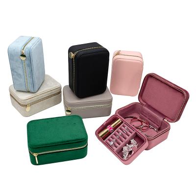 Китай Organizer Storage Boxes Logo Zipper Jewelry Case Velvet Makeup Jewelry Organizer Ready To Ship Velvet Makeup Jewelry Case продается