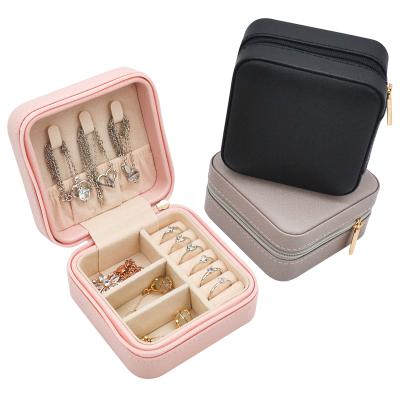 China Recyclable Custom Square Macaron Zipper Leather Jewelry Box Travel Gift Necklace Packaging Box for sale