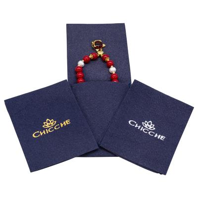 China Simple Flannel Velvet Jewelry Pouch Small Microfiber Suede Flannel Velvet Jewelery Pouch Packaging Dark Blue Custom Wholesale Rings Bag Long for sale