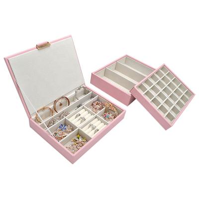 China 3 Floors Recyclable PU Material Ring Earring Necklace Leather Jewelry Tray Organizer Stackers for sale