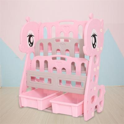 China New Store Toys Preschool Kids Kindergarten Book Shelves Pink Book Deer Indoor Plastic Shelf for sale