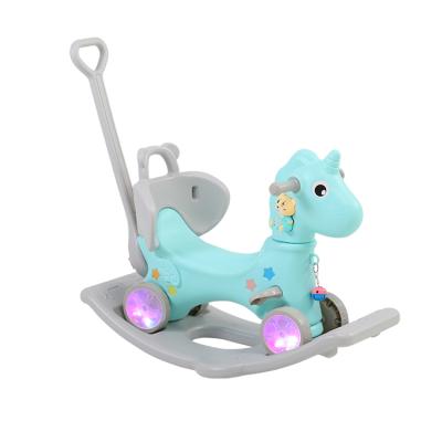 China Baby Birthday Gift Toy Rotating Glow Kids Plastic Safe Ride On Rocking Horse Baby Walker for sale