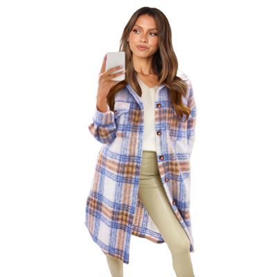 China Breathable autumn coats patchwork 2021fashion outwear woolen coats for ladies plaid print women's jackets and coats for sale