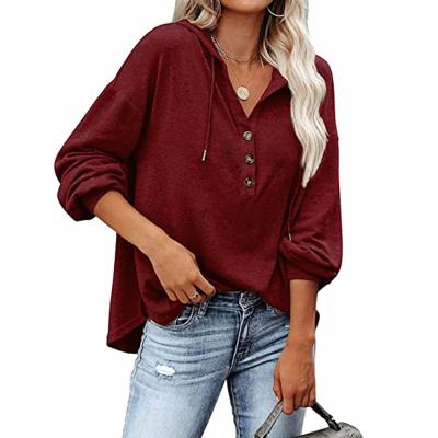 China 2021 Autumn New Wholesale Plus Size Anti-wrinkle Women's Hoodie Casual Long Sleeve With Buttons Fashion Sweater for sale