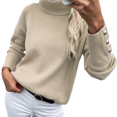 China 2021 Breathable Drop Shipping High Neck Sweaters Long Sleeve Pullover With Button Autumn Women's Single Sweater for sale