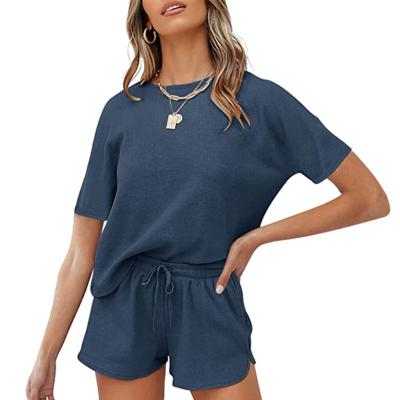 China 2021 New Summer Women's Breathable Casual Home Wear Spring And Short Sleeve Top And Panty Two Piece Set for sale