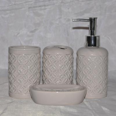 China New Style Sustainable Flower Pattern Cheap Ceramic Bathroom Accessories 4 Pieces Ware Set Bathroom for sale