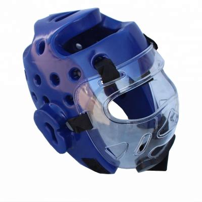 China Durable Sports Safety Guard Karate Training Boxing Helmet Head Gear With Protective Goggle Mask For Kids for sale