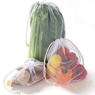 China Mesh Produce Bags reusable handled, cotton drawstrings, see, washable, tare weight, 6 packs (mesh) for sale