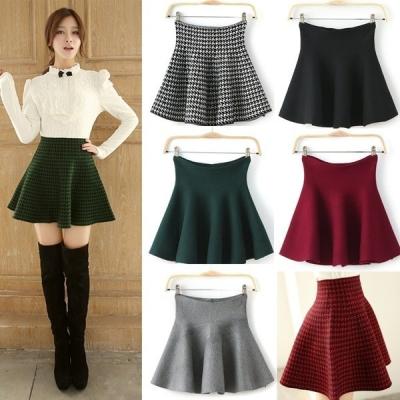 China X0905 Spring Autumn Fashion Elastic High Waisted Plaid Short Pleated Skirt for sale