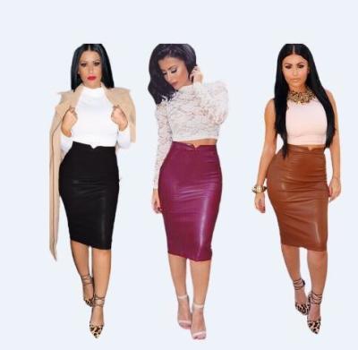 China 0.360kg Package Gross Weight XXL Fashion Women Soft PU Leather Skirt High Pencil Skirts for sale