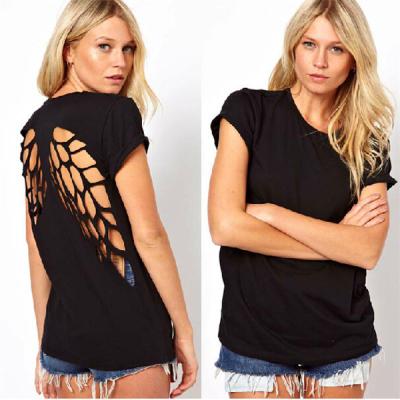 China SGS Certified Style Casual Backless Angel Wings Women's Tops T-Shirt 14206 for Market for sale