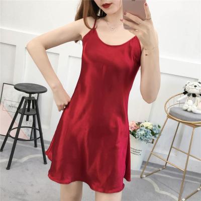 China Imitation Silk Solid Color Slip Dress Slim Dress for Summer for sale