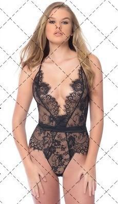 China Deep V Halter Lace Sexy Lingerie One Piece with Belt for sale