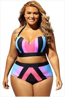 China Color Block Plus Size Bikini Halter Swimwear Back Tie Comfortable Bikini Set for sale