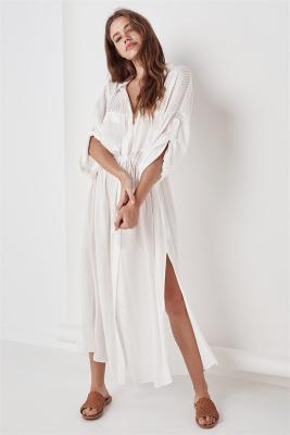 China Women Sexy White Blouse Long Split Beach Dress with Good Quality for sale