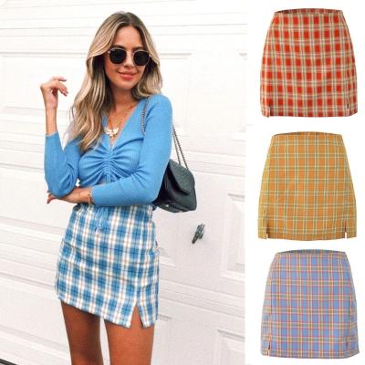 China New Short Wrap High Waist Slit Check Skirt for sale