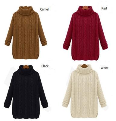 China Fashion Loose High Neck Cable Style Knit Lady Sweater for sale