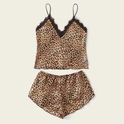 China Sexy Leopard Print Sling Solid Color Suit Pajamas for sale