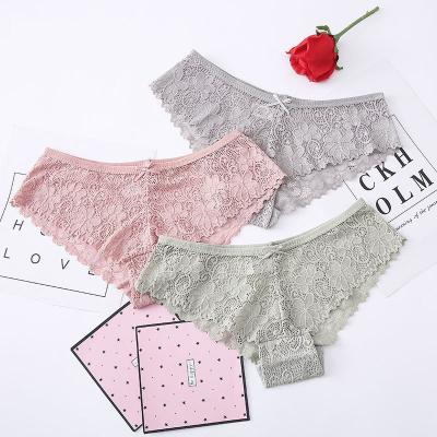 China Wholesale Women′s Low Rise Ice Silk Underpants Sexy Lace Panties for sale