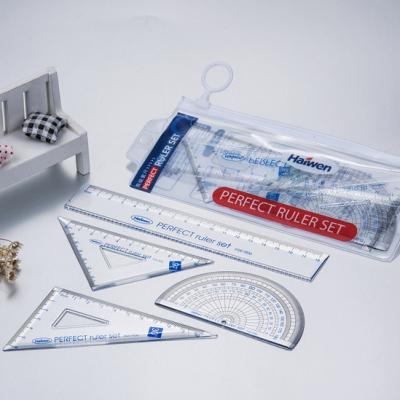 China Haiwen New Ruler HW-R06 Stationary Set Measuring Perfect Triangle Plastic Ruler With PVC Zipper Bag for sale