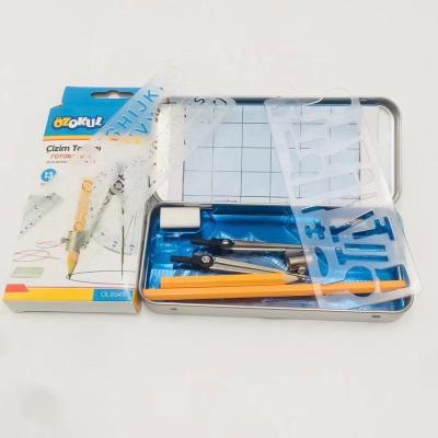 China HIGH QUALITY HAIWEN NICE LOOK METAL MATH SET GEOMETRY 12 PCS BOX BACK TO SCHOOL PUPILS MATHEMATICAL TOOLS for sale