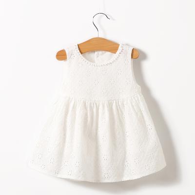 China Sweet baby clothes 100% sleeveless cotton summer baby girl dress, white and pink, retail and wholesale for sale