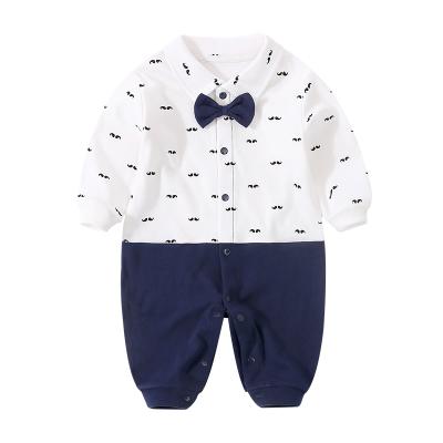 Cina YiErYing Clothing Newborn Baby Long Sleeve Fashion Print 100% Cotton Baby Boy Romper Beard Bow Tie Infant Overalls in vendita