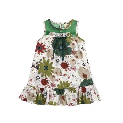 China Breathable Baby Summer Sleeveless Dress With Plants Patterns Baby Dress For Summer for sale