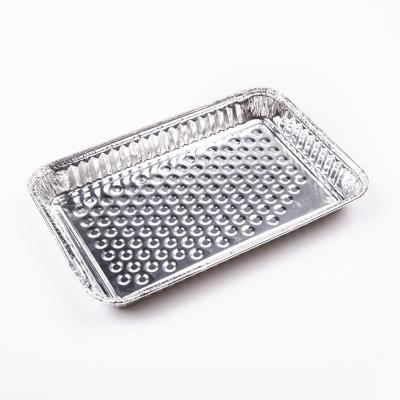 China Food Grade Approved Aluminium Perforated Baking Foil Tray Disposable Tray For Barbecue for sale