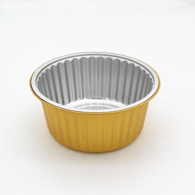 China Drop shipping oven safe tin food packaging tray set folding edge round bowl 1370ml deep gold round foil pans with cover for sale